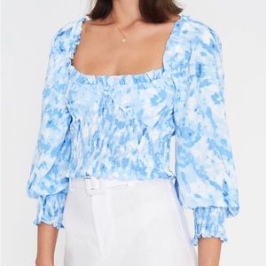 Faithfull the Brand Blue and White Ruffle Top